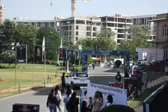 Visitors arriving for the 30-hour world record speech in Jaipur